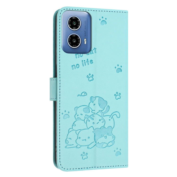 For Motorola Edge 2024 5G Embossed Kitten Phone Leather Case with Lanyard(Mint Green) by buy2fix