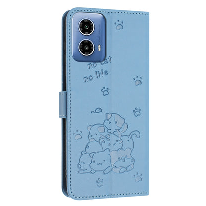 For Motorola Moto G 5G 2024 Embossed Kitten Phone Leather Case with Lanyard(Blue) by buy2fix