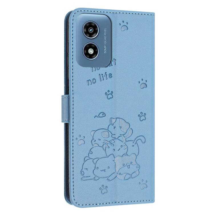 For Motorola Moto G Play 4G 2024 Embossed Kitten Phone Leather Case with Lanyard(Blue) by buy2fix