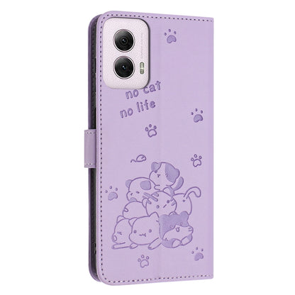For Motorola Moto G Power 5G 2024 Embossed Kitten Phone Leather Case with Lanyard(Purple) by buy2fix