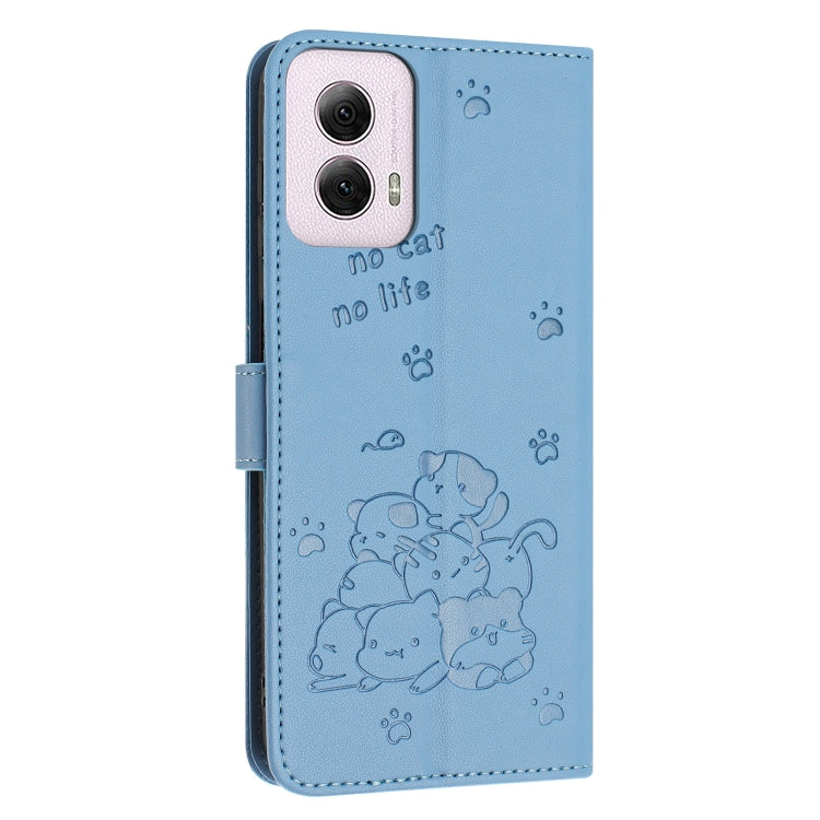 For Motorola Moto G Power 5G 2024 Embossed Kitten Phone Leather Case with Lanyard(Blue) by buy2fix