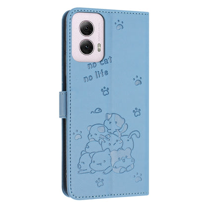 For Motorola Moto G Power 5G 2024 Embossed Kitten Phone Leather Case with Lanyard(Blue) by buy2fix