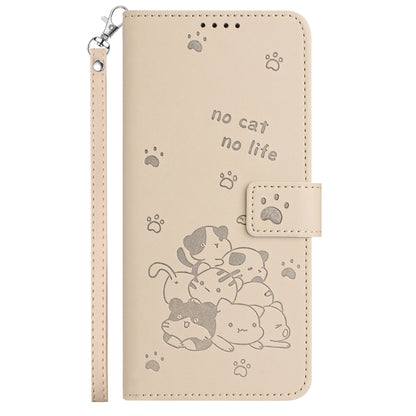 For Motorola Moto G Stylus 5G 2024 Embossed Kitten Phone Leather Case with Lanyard(Beige) by buy2fix
