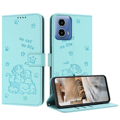 For Motorola Moto G Stylus 5G 2024 Embossed Kitten Phone Leather Case with Lanyard(Mint Green) by buy2fix