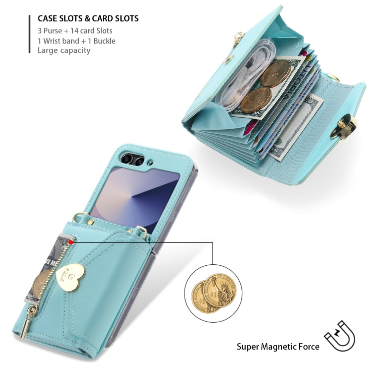 For Samsung Galaxy Z Flip6 / Flip7 FE POLA Love Buckle Multi-Card Slots Zipper Wallet Phone Case(Blue) - Galaxy Z Flip6 5G Cases by POLA | Online Shopping UK | buy2fix