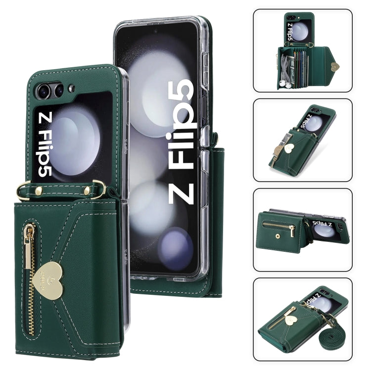 For Samsung Galaxy Z Flip5 POLA Love Buckle Multi-Card Slots Zipper Wallet Phone Case(Green) - Galaxy Z Flip5 Cases by POLA | Online Shopping UK | buy2fix