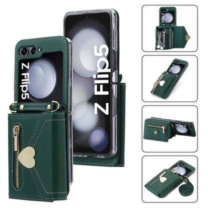 For Samsung Galaxy Z Flip5 POLA Love Buckle Multi-Card Slots Zipper Wallet Phone Case(Green) - Galaxy Z Flip5 Cases by POLA | Online Shopping UK | buy2fix