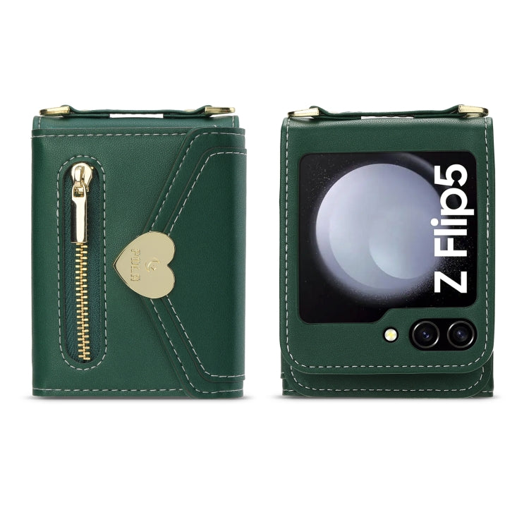 For Samsung Galaxy Z Flip5 POLA Love Buckle Multi-Card Slots Zipper Wallet Phone Case(Green) - Galaxy Z Flip5 Cases by POLA | Online Shopping UK | buy2fix