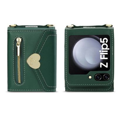 For Samsung Galaxy Z Flip5 POLA Love Buckle Multi-Card Slots Zipper Wallet Phone Case(Green) - Galaxy Z Flip5 Cases by POLA | Online Shopping UK | buy2fix