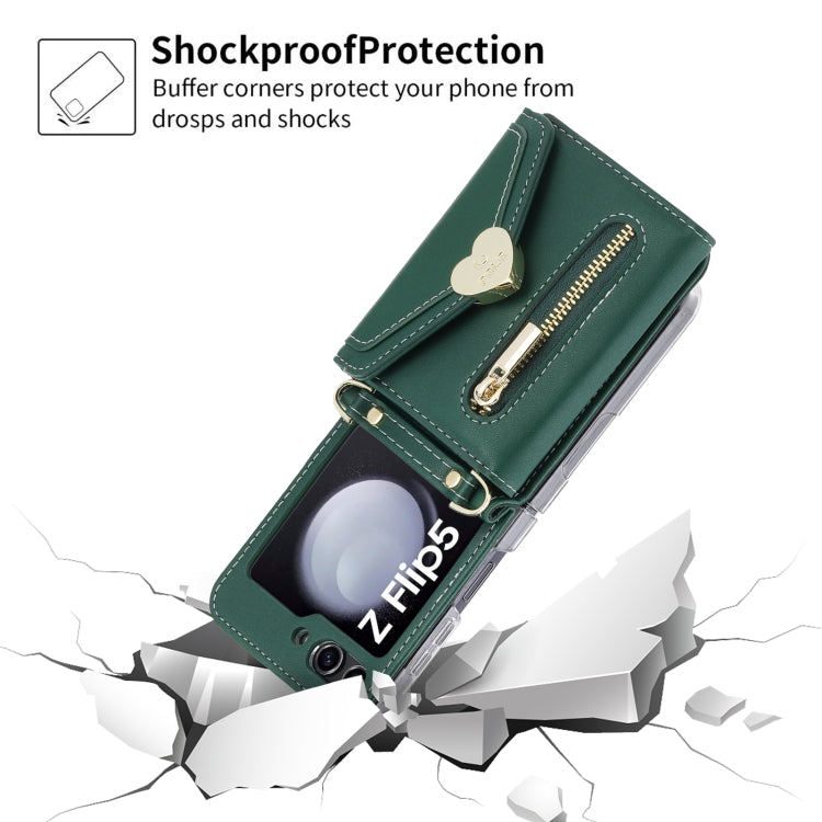 For Samsung Galaxy Z Flip5 POLA Love Buckle Multi-Card Slots Zipper Wallet Phone Case(Green) - Galaxy Z Flip5 Cases by POLA | Online Shopping UK | buy2fix