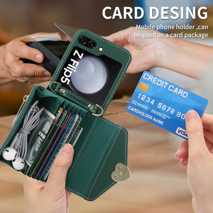 For Samsung Galaxy Z Flip5 POLA Love Buckle Multi-Card Slots Zipper Wallet Phone Case(Green) - Galaxy Z Flip5 Cases by POLA | Online Shopping UK | buy2fix