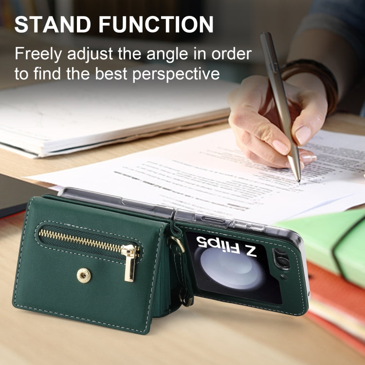 For Samsung Galaxy Z Flip5 POLA Love Buckle Multi-Card Slots Zipper Wallet Phone Case(Green) - Galaxy Z Flip5 Cases by POLA | Online Shopping UK | buy2fix