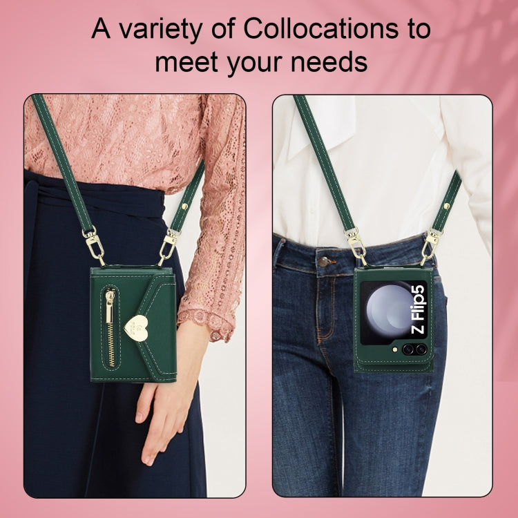 For Samsung Galaxy Z Flip5 POLA Love Buckle Multi-Card Slots Zipper Wallet Phone Case(Green) - Galaxy Z Flip5 Cases by POLA | Online Shopping UK | buy2fix