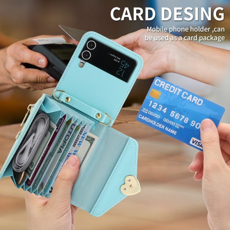 For Samsung Galaxy Z Flip4 POLA Love Buckle Multi-Card Slots Zipper Wallet Phone Case(Blue) - Galaxy Z Flip4 5G Cases by POLA | Online Shopping UK | buy2fix