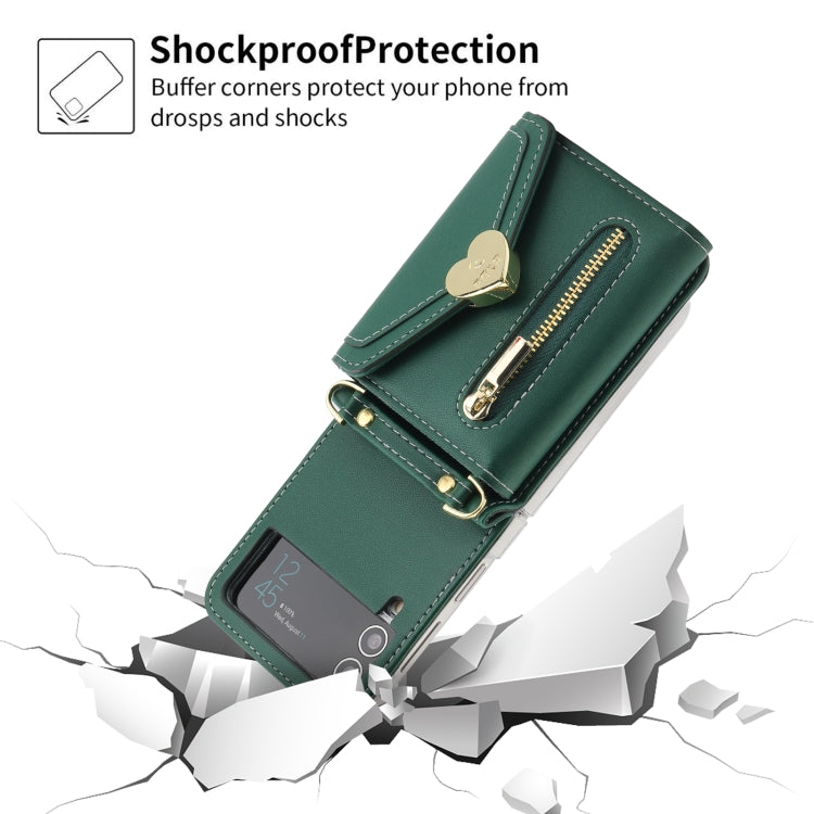 For Samsung Galaxy Z Flip4 POLA Love Buckle Multi-Card Slots Zipper Wallet Phone Case(Green) - Galaxy Z Flip4 5G Cases by POLA | Online Shopping UK | buy2fix