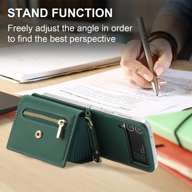 For Samsung Galaxy Z Flip4 POLA Love Buckle Multi-Card Slots Zipper Wallet Phone Case(Green) - Galaxy Z Flip4 5G Cases by POLA | Online Shopping UK | buy2fix