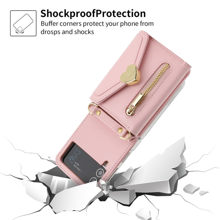 For Samsung Galaxy Z Flip4 POLA Love Buckle Multi-Card Slots Zipper Wallet Phone Case(Pink) - Galaxy Z Flip4 5G Cases by POLA | Online Shopping UK | buy2fix