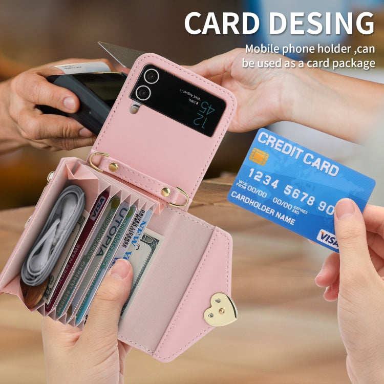 For Samsung Galaxy Z Flip4 POLA Love Buckle Multi-Card Slots Zipper Wallet Phone Case(Pink) - Galaxy Z Flip4 5G Cases by POLA | Online Shopping UK | buy2fix