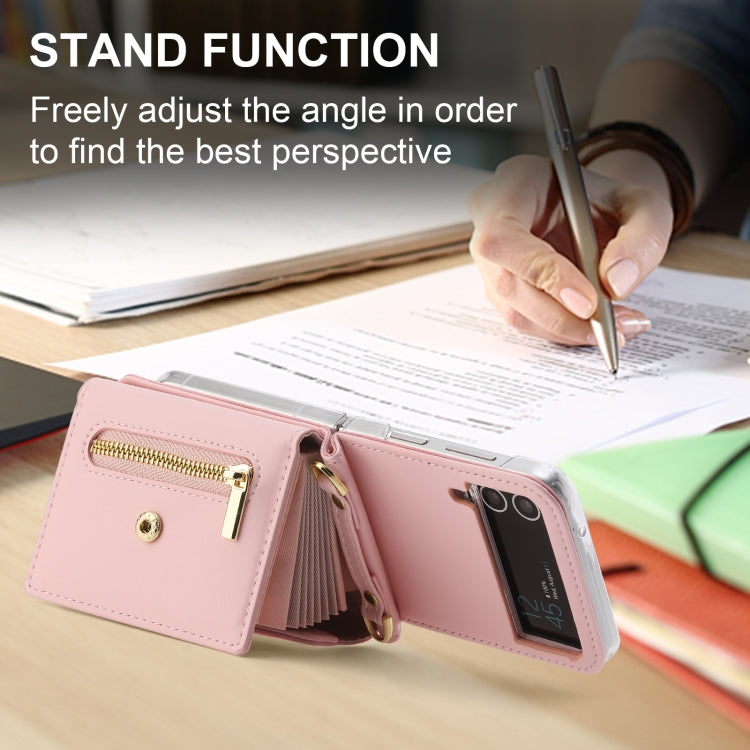 For Samsung Galaxy Z Flip4 POLA Love Buckle Multi-Card Slots Zipper Wallet Phone Case(Pink) - Galaxy Z Flip4 5G Cases by POLA | Online Shopping UK | buy2fix