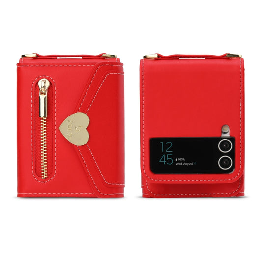 For Samsung Galaxy Z Flip3 5G POLA Love Buckle Multi-Card Slots Zipper Wallet Phone Case(Red) - Galaxy Phone Cases by POLA | Online Shopping UK | buy2fix