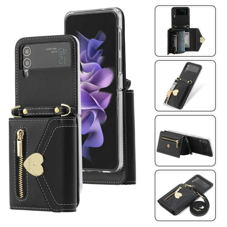 For Samsung Galaxy Z Flip3 5G POLA Love Buckle Multi-Card Slots Zipper Wallet Phone Case(Black) - Galaxy Phone Cases by POLA | Online Shopping UK | buy2fix