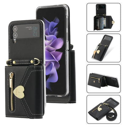 For Samsung Galaxy Z Flip3 5G POLA Love Buckle Multi-Card Slots Zipper Wallet Phone Case(Black) - Galaxy Phone Cases by POLA | Online Shopping UK | buy2fix