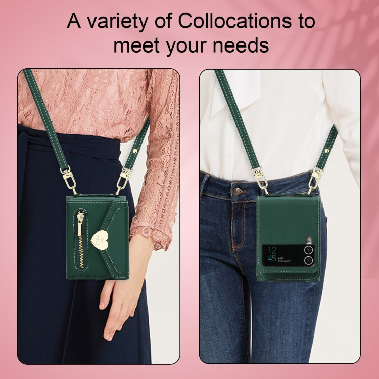 For Samsung Galaxy Z Flip3 5G POLA Love Buckle Multi-Card Slots Zipper Wallet Phone Case(Green) - Galaxy Phone Cases by POLA | Online Shopping UK | buy2fix