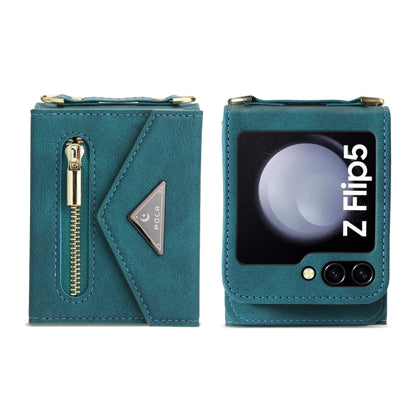 For Samsung Galaxy Z Flip5 POLA Skin Feel Multi-Card Slots Zipper Wallet Phone Case(Green) - Galaxy Z Flip5 Cases by POLA | Online Shopping UK | buy2fix