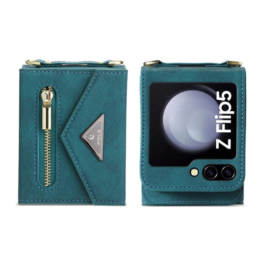 For Samsung Galaxy Z Flip5 POLA Skin Feel Multi-Card Slots Zipper Wallet Phone Case(Green) - Galaxy Z Flip5 Cases by POLA | Online Shopping UK | buy2fix