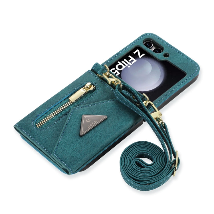 For Samsung Galaxy Z Flip5 POLA Skin Feel Multi-Card Slots Zipper Wallet Phone Case(Green) - Galaxy Z Flip5 Cases by POLA | Online Shopping UK | buy2fix