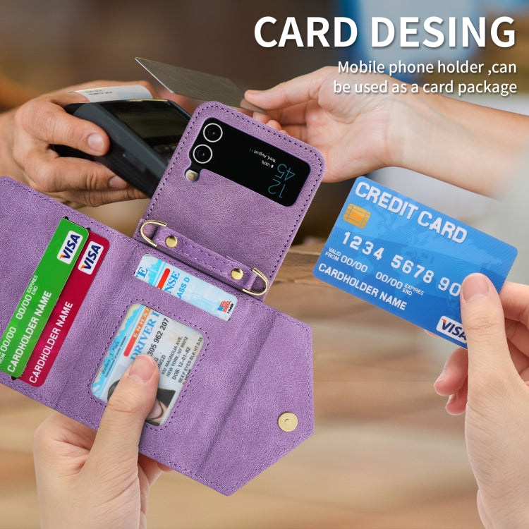 For Samsung Galaxy Z Flip4 POLA Skin Feel Multi-Card Slots Zipper Wallet Phone Case(Purple) - Galaxy Z Flip4 5G Cases by POLA | Online Shopping UK | buy2fix