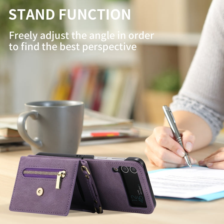 For Samsung Galaxy Z Flip4 POLA Skin Feel Multi-Card Slots Zipper Wallet Phone Case(Purple) - Galaxy Z Flip4 5G Cases by POLA | Online Shopping UK | buy2fix