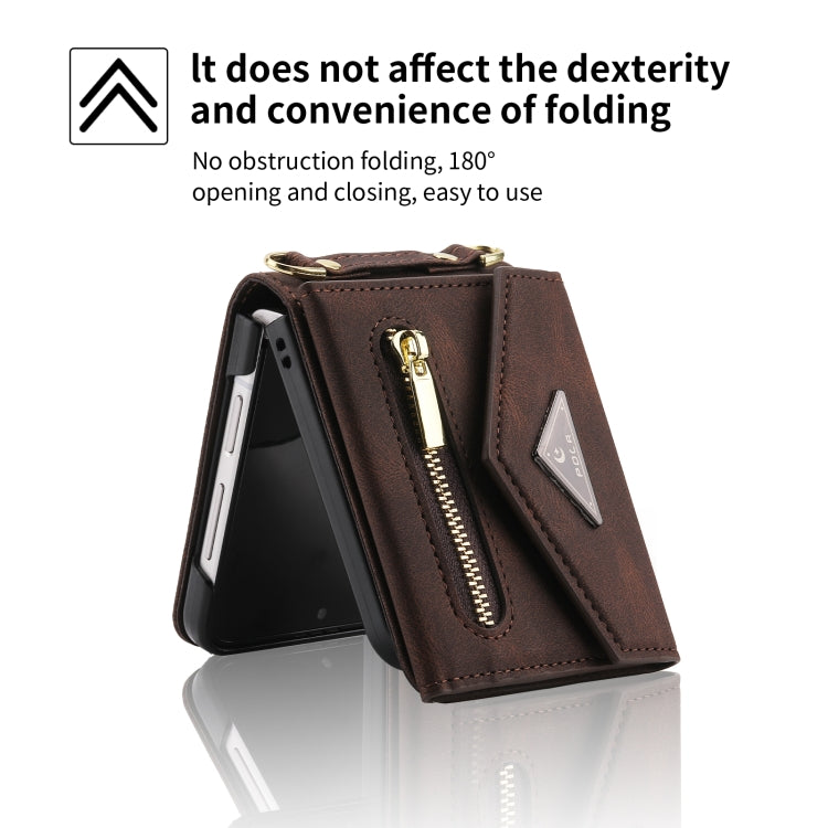 For Samsung Galaxy Z Flip4 POLA Skin Feel Multi-Card Slots Zipper Wallet Phone Case(Brown) - Galaxy Z Flip4 5G Cases by POLA | Online Shopping UK | buy2fix