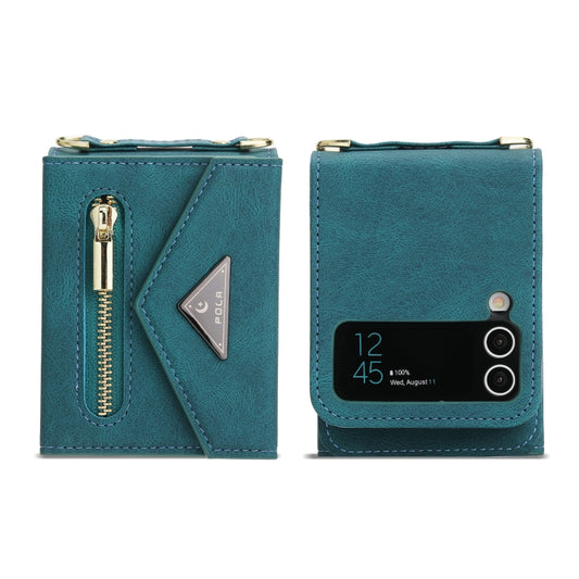 For Samsung Galaxy Z Flip4 POLA Skin Feel Multi-Card Slots Zipper Wallet Phone Case(Green) - Galaxy Z Flip4 5G Cases by POLA | Online Shopping UK | buy2fix