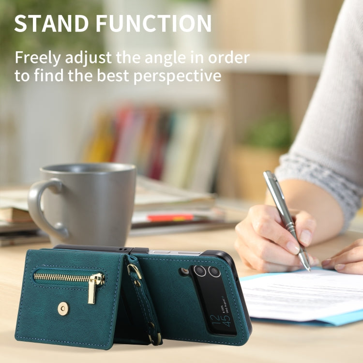 For Samsung Galaxy Z Flip4 POLA Skin Feel Multi-Card Slots Zipper Wallet Phone Case(Green) - Galaxy Z Flip4 5G Cases by POLA | Online Shopping UK | buy2fix