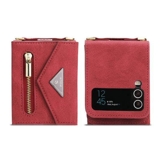 For Samsung Galaxy Z Flip4 POLA Skin Feel Multi-Card Slots Zipper Wallet Phone Case(Red) - Galaxy Z Flip4 5G Cases by POLA | Online Shopping UK | buy2fix