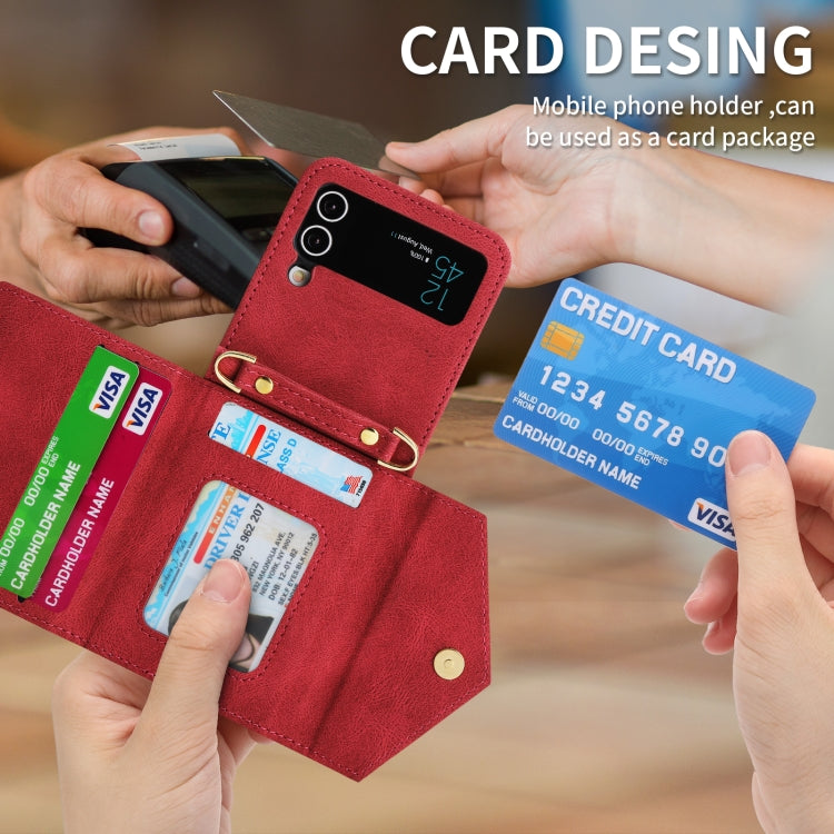 For Samsung Galaxy Z Flip4 POLA Skin Feel Multi-Card Slots Zipper Wallet Phone Case(Red) - Galaxy Z Flip4 5G Cases by POLA | Online Shopping UK | buy2fix