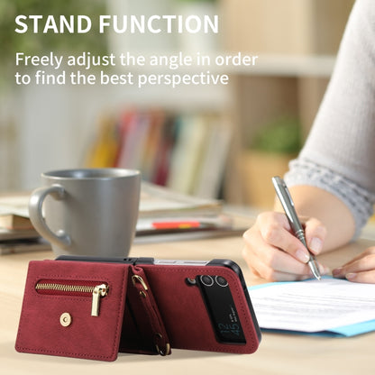 For Samsung Galaxy Z Flip4 POLA Skin Feel Multi-Card Slots Zipper Wallet Phone Case(Red) - Galaxy Z Flip4 5G Cases by POLA | Online Shopping UK | buy2fix