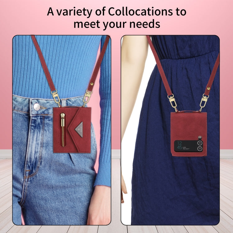 For Samsung Galaxy Z Flip4 POLA Skin Feel Multi-Card Slots Zipper Wallet Phone Case(Red) - Galaxy Z Flip4 5G Cases by POLA | Online Shopping UK | buy2fix