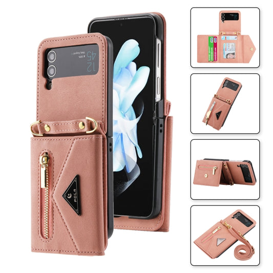 For Samsung Galaxy Z Flip4 POLA Skin Feel Multi-Card Slots Zipper Wallet Phone Case(Rose Gold) - Galaxy Z Flip4 5G Cases by POLA | Online Shopping UK | buy2fix