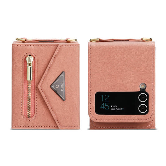 For Samsung Galaxy Z Flip4 POLA Skin Feel Multi-Card Slots Zipper Wallet Phone Case(Rose Gold) - Galaxy Z Flip4 5G Cases by POLA | Online Shopping UK | buy2fix