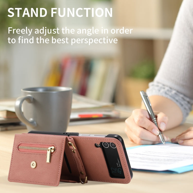 For Samsung Galaxy Z Flip4 POLA Skin Feel Multi-Card Slots Zipper Wallet Phone Case(Rose Gold) - Galaxy Z Flip4 5G Cases by POLA | Online Shopping UK | buy2fix