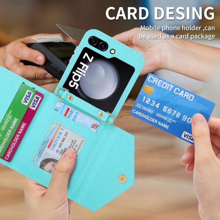 For Samsung Galaxy Z Flip5 POLA Grid Texture Multi-Card Slots Zipper Wallet Phone Case(Blue) - Galaxy Z Flip5 Cases by POLA | Online Shopping UK | buy2fix