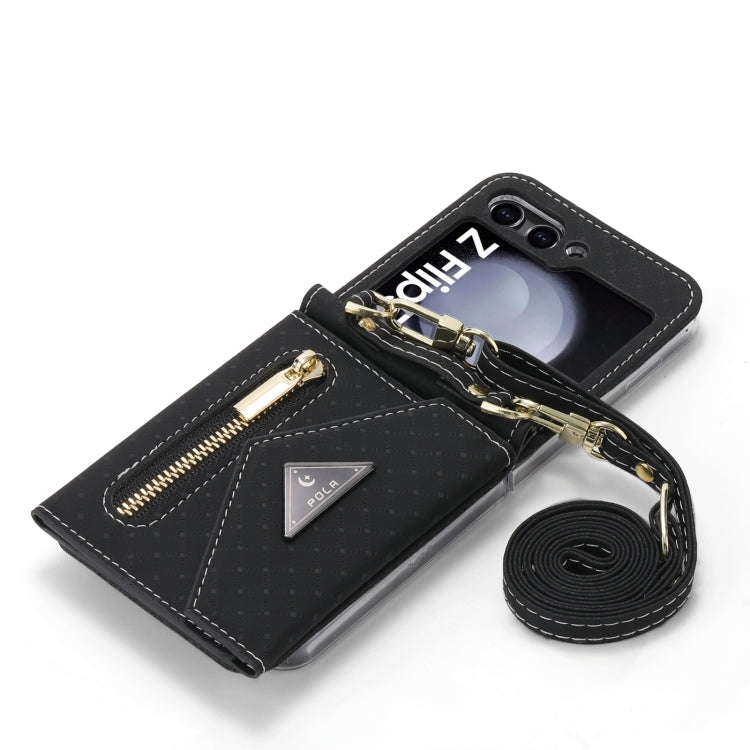 For Samsung Galaxy Z Flip5 POLA Grid Texture Multi-Card Slots Zipper Wallet Phone Case(Black) - Galaxy Z Flip5 Cases by POLA | Online Shopping UK | buy2fix