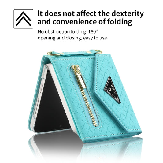 For Samsung Galaxy Z Flip4 POLA Grid Texture Multi-Card Slots Zipper Wallet Phone Case(Blue) - Galaxy Z Flip4 5G Cases by POLA | Online Shopping UK | buy2fix