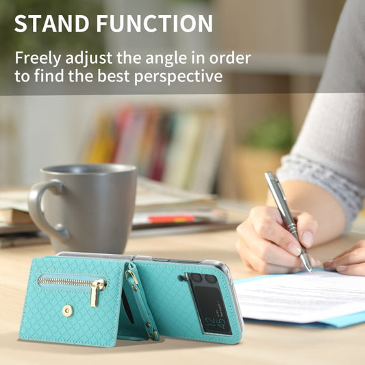 For Samsung Galaxy Z Flip4 POLA Grid Texture Multi-Card Slots Zipper Wallet Phone Case(Blue) - Galaxy Z Flip4 5G Cases by POLA | Online Shopping UK | buy2fix