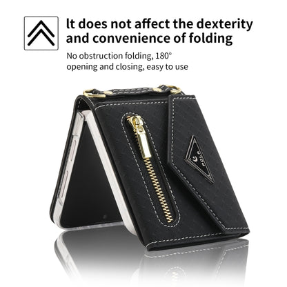 For Samsung Galaxy Z Flip4 POLA Grid Texture Multi-Card Slots Zipper Wallet Phone Case(Black) - Galaxy Z Flip4 5G Cases by POLA | Online Shopping UK | buy2fix