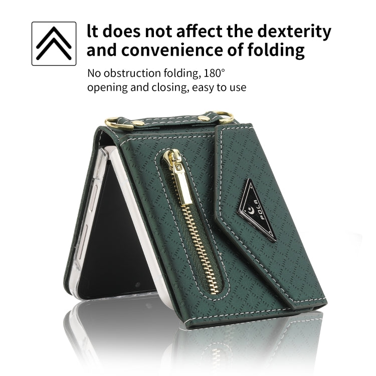 For Samsung Galaxy Z Flip4 POLA Grid Texture Multi-Card Slots Zipper Wallet Phone Case(Green) - Galaxy Z Flip4 5G Cases by POLA | Online Shopping UK | buy2fix