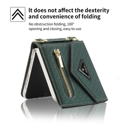 For Samsung Galaxy Z Flip4 POLA Grid Texture Multi-Card Slots Zipper Wallet Phone Case(Green) - Galaxy Z Flip4 5G Cases by POLA | Online Shopping UK | buy2fix