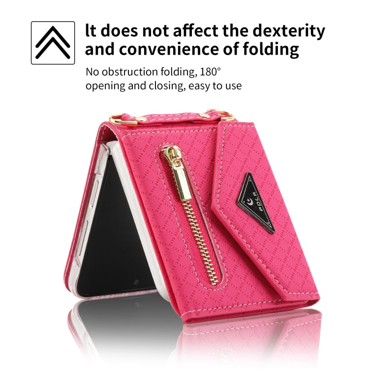 For Samsung Galaxy Z Flip4 POLA Grid Texture Multi-Card Slots Zipper Wallet Phone Case(Rose Red) - Galaxy Z Flip4 5G Cases by POLA | Online Shopping UK | buy2fix